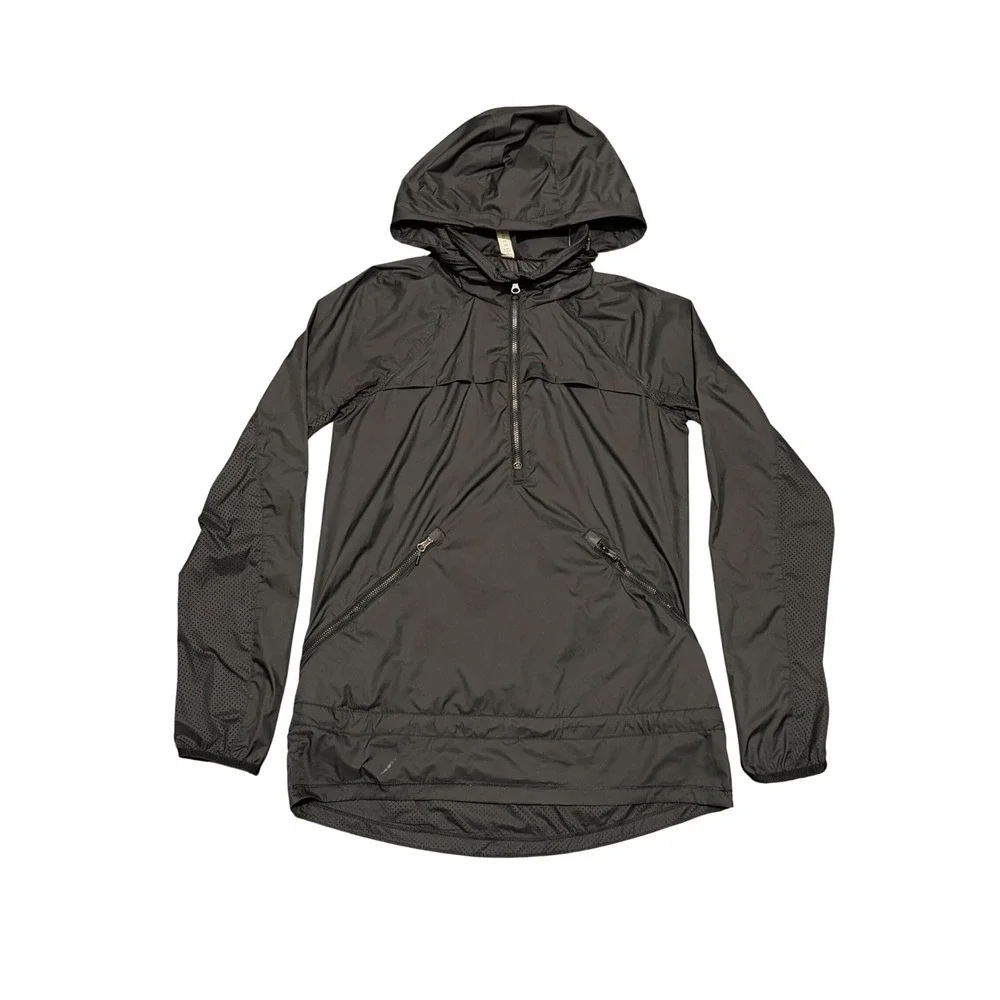Lululemon Black Half Zip Hooded Windbreaker Jacket Mesh Vented Womens‎ Size 6